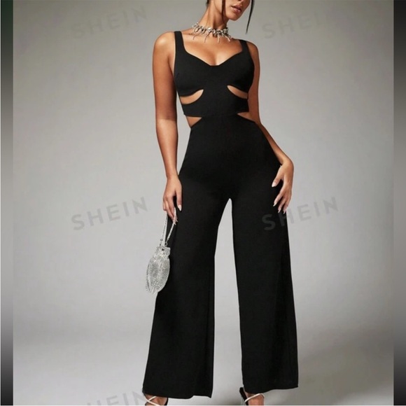 SHEIN Pants - SHEIN Black Cutout Wide-Leg Jumpsuit